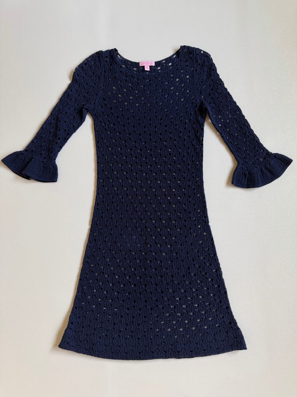 Lilly Pulitzer Women's Navy Blue Shauna Tunic Crochet Swim Cover-Up Dress Sz XS